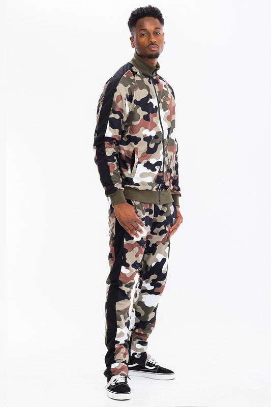 Full Camo With Stripe Track Bottom Pants - King Exchange Apparel 