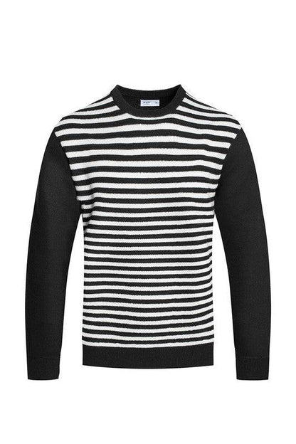Knitted Round Neck Striped Sweater - King Exchange Apparel 