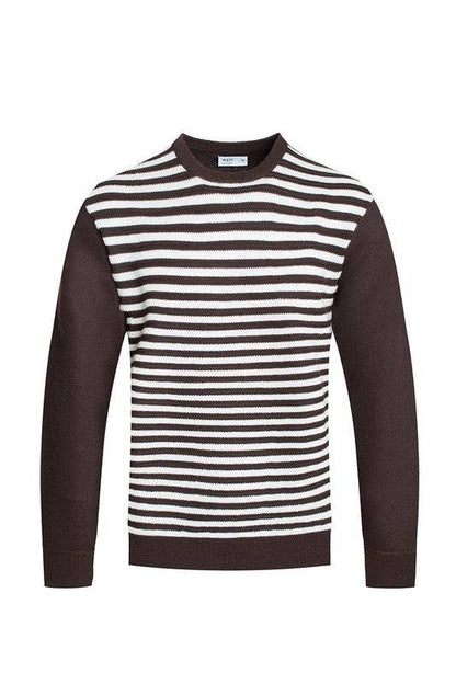 Knitted Round Neck Striped Sweater - King Exchange Apparel 