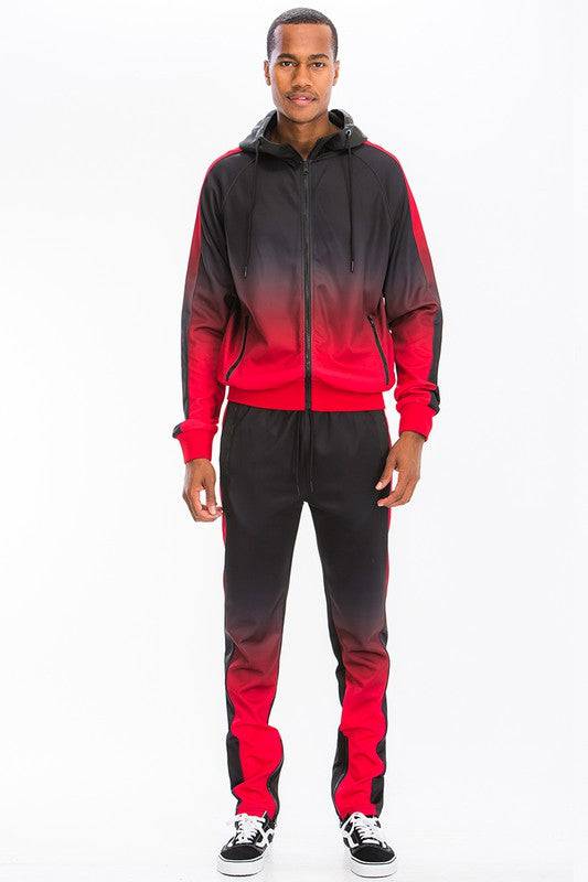 Black Red Full Zip Ombre Track Suit - King Exchange Apparel 