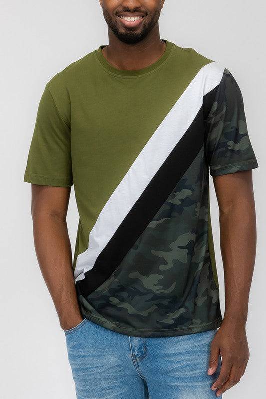 Short Sleeve Camo Color Block T-Shirt - King Exchange Apparel 
