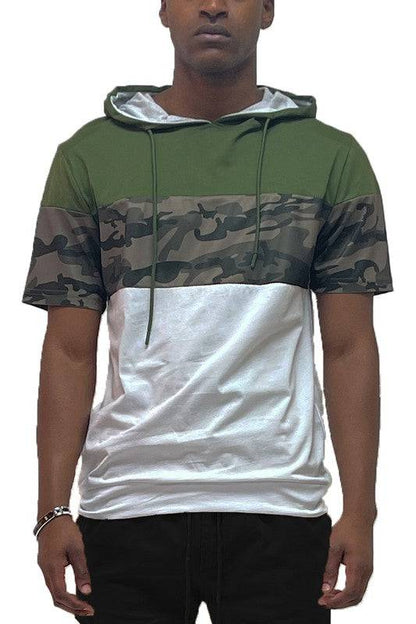 Camo And Solid Design Block Hooded Shirt - King Exchange Apparel 