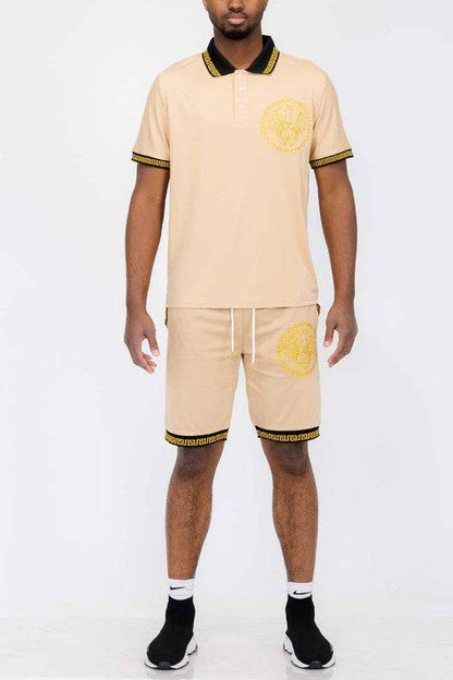 Lion Head Polo Shirt And Short Set - King Exchange Apparel 