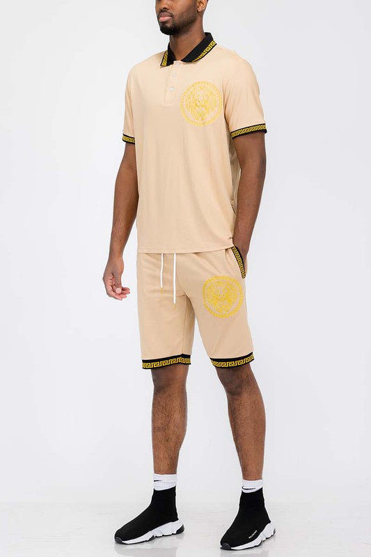 Lion Head Polo Shirt And Short Set - King Exchange Apparel 