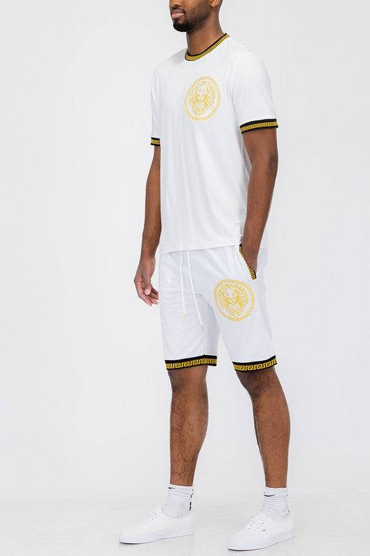 Lion Head Embroidery T-Shirt And Short Set - King Exchange Apparel 