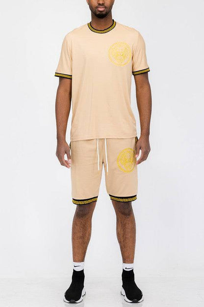 Lion Head Embroidery T-Shirt And Short Set - King Exchange Apparel 