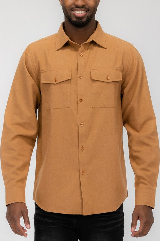 Men's Solid Flannel Shirt - King Exchange Apparel 