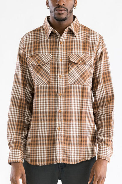 Long Sleeve Flannel Full Plaid Checkered Shirt - King Exchange Apparel 